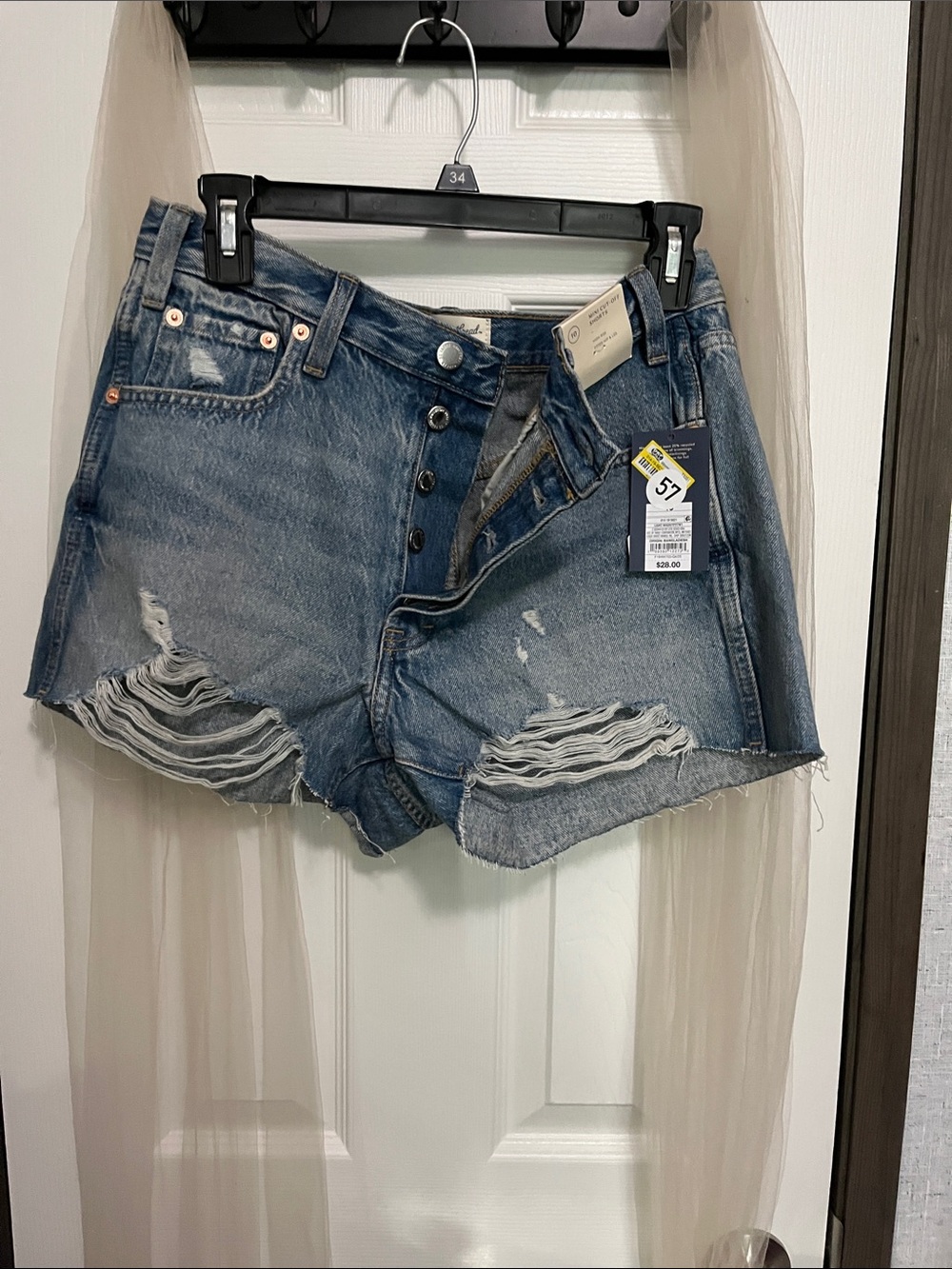 Universal Thread Distressed Blue Denim Button-Fly Shorts